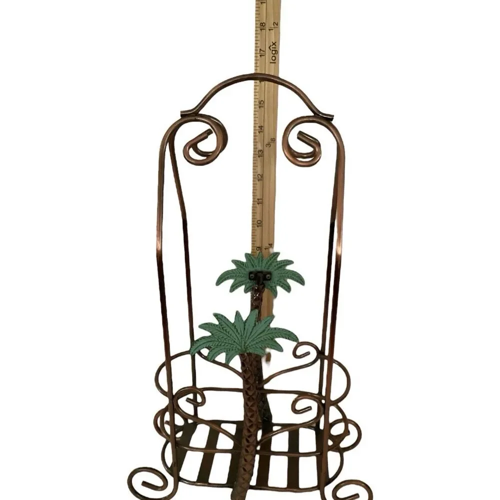 Palm Tree Wine Caddy Copper Metal 2 Bottle Or Plant Holder Tropical Decor